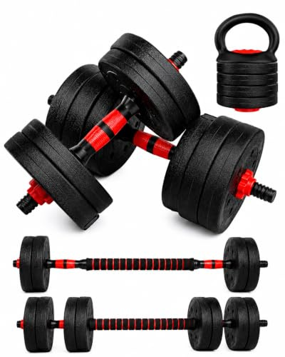 unycos - Set di Manubri Regolabili con Dischi Intercambiabili e Barra di Collegamento, Pesi per Allenamento di Forza, Fitness (Red Transformer/Kettlebell, 15 kg)