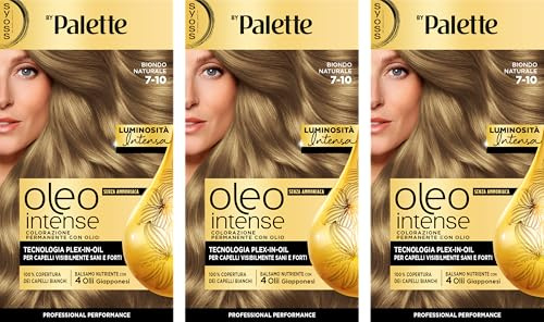 Syoss by Palette Oleo Intense, colorazione permanente, copertura professionale capelli bianchi, 7-10 Biondo Naturale, confezione da 3