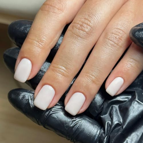 Viugex 24Pcs Künstliche Nägel zum Aufkleben Kurz, Weiß French Press on Nails Quadratische Falsche Nägel, Natürlich Einfarbig Fake Nails, Wiederverwendbare Kunstnägel Zum Aufkleben für Frauen Mädchen