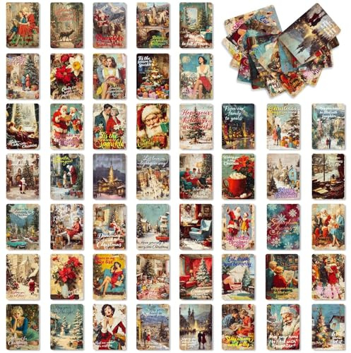 ZXTGBQ 50Pezzi Cartoline Vintage Auguri di Natale Biglietto Regalo Vintage, Biglietti d'Auguri, Cartoline di Natale, Regalo di Capodanno per Bambini, Familiari, Amici, Colleghi