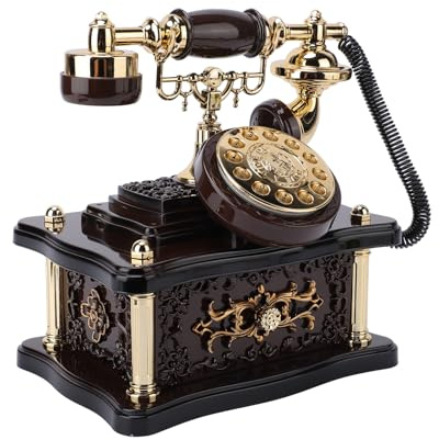Jelquix Telefon-Spieluhr mit Retro-Zifferblatt, Vintage-Schmuckkästchen aus Holz, Dekoratives Telefonornament mit Schmuckaufbewahrungsfunktion, Ideal Als Heimdekoration, Geburtstag, Weihnachten,