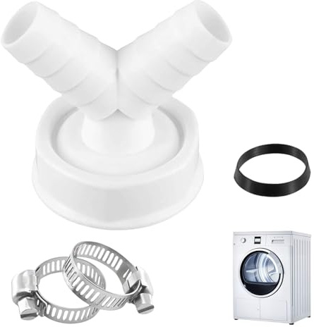 VZU 1 1/2 Zoll Y-Adapter Doppelanschluss für Waschmaschine & Geschirrspüler, Abflussadapter mit 2 Schlauchschelle, Doppelanschluss Abflussadapter, DN40 Abgang für 19-24 mm Anschlüsse