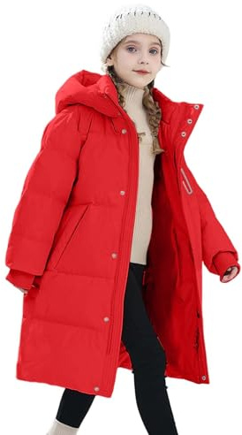 Cappotto Invernale Lungo Imbottito in Piuma per Ragazze Giacca Calda Isolante per Bambine e Adolescenti Capospalla Protettivo (Red, 6-7 Years)