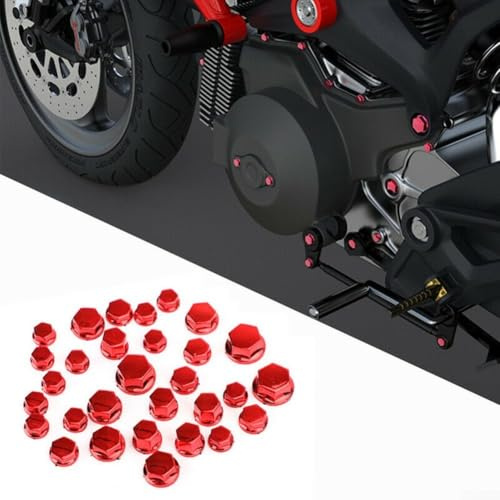 Lot de 30 cache-vis hexagonaux en plastique ABS rouge pour moto, cyclomoteur, scooter, écrou de boulon M8 M10, prévention de la rouille, 5 tailles