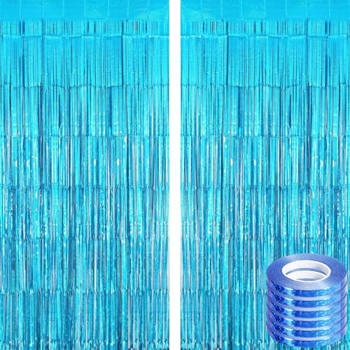 wenweo Lametta Vorhang Hellblau 2.5x1m (2 Stück), Glitzervorhang Lametta ideal für Silvester, Karneval, Fasching, Hochzeit Deko, Partydekorationen und alle Arten von festlichen Dekorationen