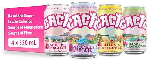 Cacto Drinks, Sparkling Cactus Water, Mixed Pack – Natural Antioxidants & Electrolytes for Hydration & Recovery, Low Calorie Coconut Water Alternative, 4 x 330ml Cans