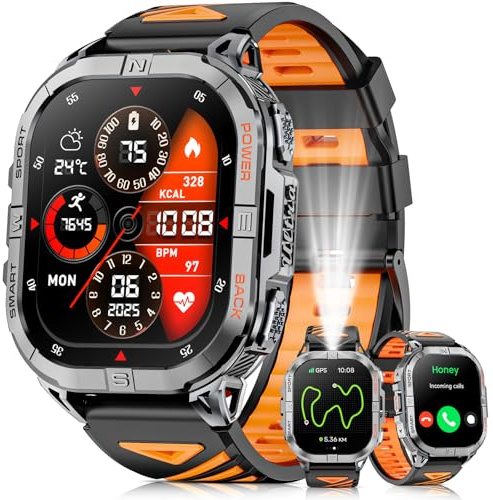 Joautrial Military Smart Watch for Men Built-in GPS with LED Flashlight Compass, 2.13 AMOLED Tactical Smart Watches with Answer/Make Calls, 3ATM Waterproof Fitness Tracker for iPhone Android