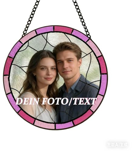 Personalisierte Sonnenfänger aus Glas Fensterdeko Hängend mit Foto Text, Custom Suncatcher mit Buntem-Effekt Lichtfänger Selbst Gestalten Sonnenfängers Fotogeschenke zum Geburtstag Valentinstag