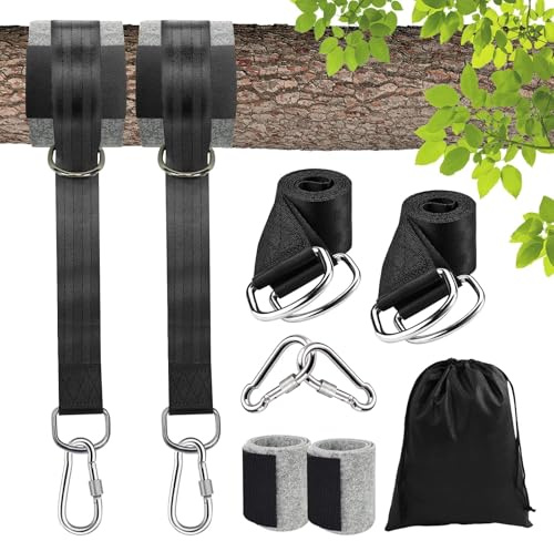 Kuvarix Schaukel Befestigung 300KG, Hängematte Befestigung mit 2 150cm Gurten, Karabinern, D-Ringen, Schutzpolstern & Tasche, Schaukel Befestigung Baum für Garten Outdoor