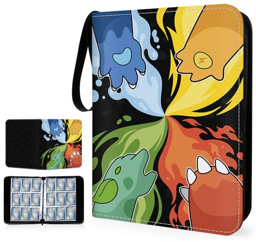 SALUOKE Album de Cartas Coleccionables 9 Bolsillos, Regalo para Niños Niñas | 50 Páginas 900 Bolsillos Carpeta de Tarjetas con asa de Transporte, Álbum de Colección de Tarjetas Impermeable (9-Negro)