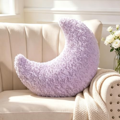 Guaginmy Mondnkissen, Lila Mondnform Kissen Kuschelkissen, Niedlich Zierkissen Aesthetic, Plüsch Moon Throw Pillow für Wohnzimmer Sofa Kind Schlafzimmer Bett, Geschenk 43 cm