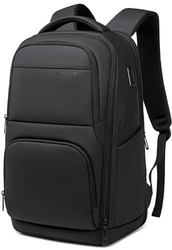 FENRUIEN 15.6 Inch Business Laptop Backpack Waterproof for Men Women | 1800D Oxford, Durable, for Daily Work Travel College, with Luggage Strap, USB Charging Port, Laptop Compartment, Black