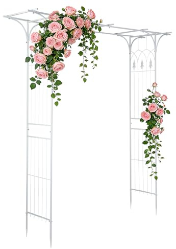 Bonnlo Rosenbogen aus Metall, Stabil Wetterfest Rankhilfe aus Pulverbeschichtetem Stahl, Rankgitter für Garten, Rosen,Plantzen,208x40x206cm,Weiß (Flachdach Weiß)