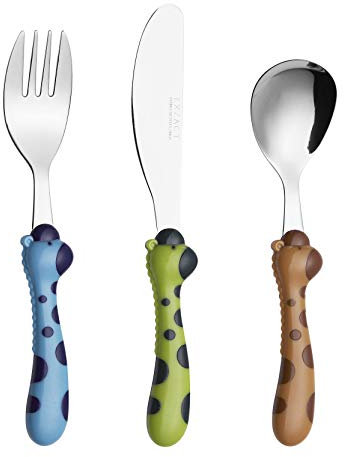 EXZACT Kinderbesteck 3 teiliges aus rostfreiem stahl/spülmaschinengeeignet Kinderbesteckset - 1 x Gabeln, 1 x Menuemesser, 1 x Abendessen Löffel (Giraffe x 3)