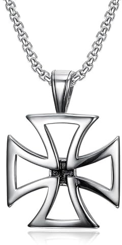 BOBIJOO Jewelry - Grand Pendentif templier Homme Collier Croix des Templiers Ajourée Acier Inoxydable Chaîne 55cm