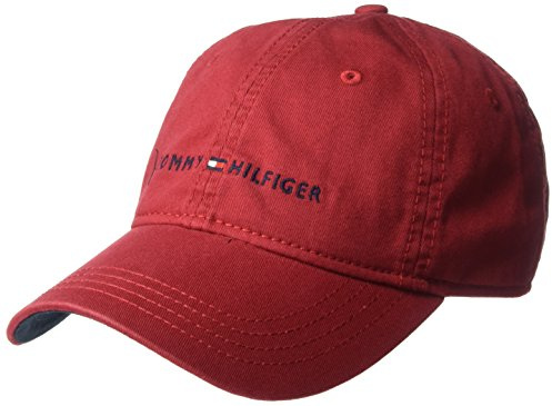 Tommy Hilfiger Men's Logo Dad Baseball Cap, Tommy Red, One Size