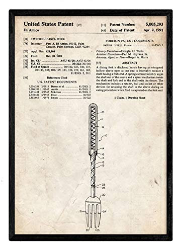 Nacnic Poster con patente de Tenedor. Lámina con diseño de patente antigua en tamaño A3 y con fondo vintage