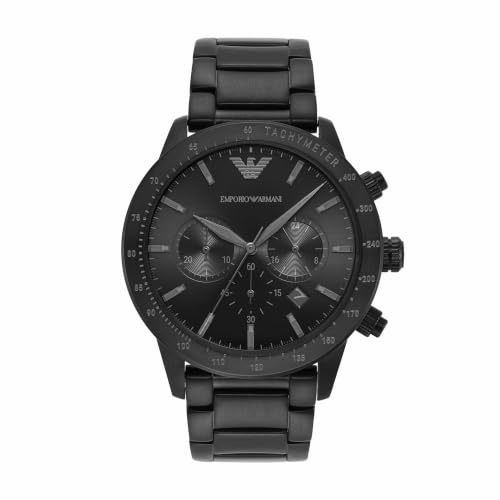 Emporio Armani Orologio Uomo, movimento cronografo al quarzo, cassa in acciaio inossidabile nero da 43 mm con bracciale in acciaio inossidabile, AR11242