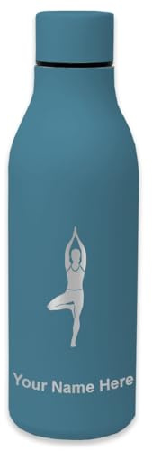 LaserGram Double Wall Stainless Steel Water Bottle, Yoga Woman, Personalized Engraving Included (Slate Blue)