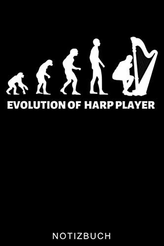 EVOLUTION OF HARP PLAYER: A5 TAGEBUCH Geschenkidee für Harfespieler | Harfebuch | Harfe spielen lernen | Musiker | Geschenk für Kinder Erwachsene Anfänger | Geburtstag