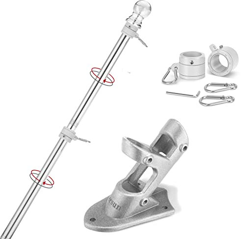 Yeesun Fahnenmast mit Halterung, 182 cm, geeignet für 3 x 5 Flaggenhalter für Haus, Veranda & Outdoor, kein Verheddern und zur Wandmontage (ohne Flagge, Silber)