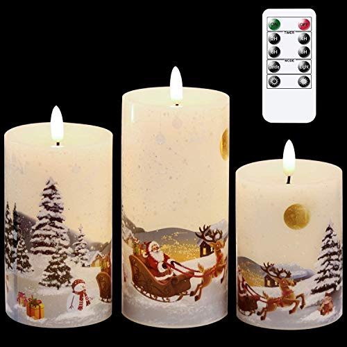 Eldnacele Flammenlose flackernde Weihnachts-Schneemann Fake Kerzen mit 6H Timer Echtwachskerzen Lichter LED Flammen für Weihnachten Heimdekoration Angetrieben durch 2 AA Batterien, 3 Stück