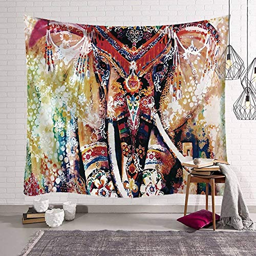 XCSLH Tapestry Wall Hanging,Bunte Ethnische Elefant Wandteppich Große Größe Hippie Tier 3D Gedruckt Wandteppiche Strand Tuch Teppich Yoga Matte Nordic Art Home Hintergrund Wand Dekor, 180Cmx230Cm