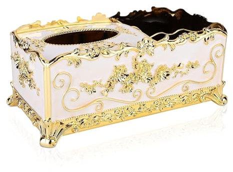 HERCHR Caja De Pañuelos Retro, 27,5 * 14 * 11,5 Cm Caja De Pañuelos Cosméticos, Cajas De Pañuelos Cosméticos De Metal Europeo, Dispensador De Pañuelos para Baño Salón Oficina Coche Cocina