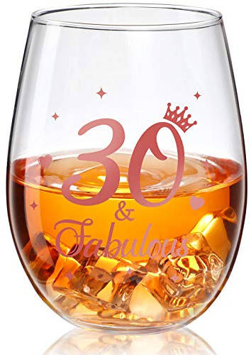 Verre à vin sans pied or rose - Cadeau d'anniversaire de mariage pour homme et femme - 500 ml (30 et Fabulous)