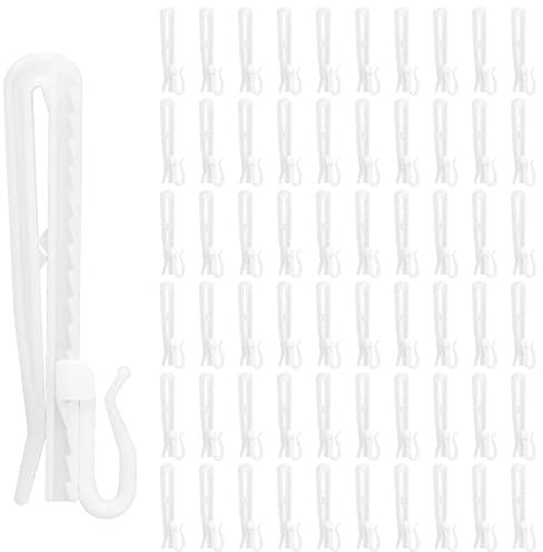 UFURMATE Curtain Tape Hook, 60Pcs Plastic Curtain Header Tape Drapery Clip Hooks Adjustable Depth Pinch Pleat Curtain Clips Locking Curtain Tape Hangers for Door Shower Window Curtains (White)