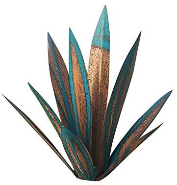 YIWOYI Adornos de metal para jardín de plantas de agave, arte de metal, 9 hojas, tequila, escultura rústica, óxido, jardín, patio, estatuas de arte, manualidades, decoración del hogar (azul, 27 cm)