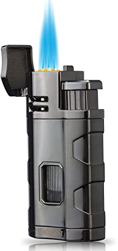 PROMISE Torch Lighter Triple Jet Flame Refillable Butane Windproof Lighter- Butane Not Included (Black)