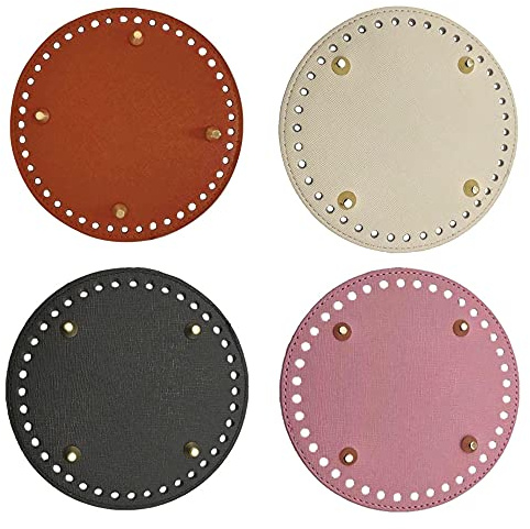 Niaciswe Korbboden zum Häkeln 4 Stück Taschenboden zum Häkeln Taschenboden PU Leder Stricken Taschenboden Taschenboden Häkeln Baseshaper Taschenboden Kunstleder 4 Farben für Handtasche DIY 15 cm