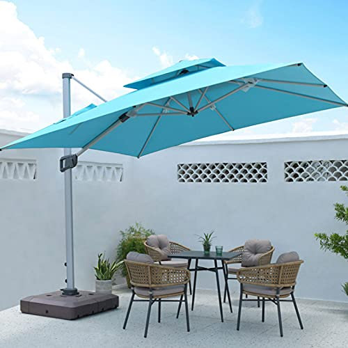Parasol Excéntrico de Jardín, Mástil de Aluminio con Manivela, Protección UV 50+, 5 Niveles de Inclinación, Sombrilla Voladiza con Mecanismo de Manivela para Exterior, Jardín, Patio,Sky blue,3m