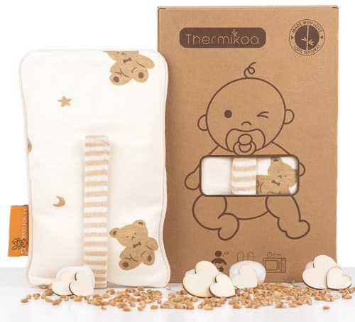 Thermikoa Ceinture Chauffante Bébé Graines de Blé – Bouillotte Micro-Ondes pour Ventre Bébé – Coussin Chauffant Naturel Ajustable 19×11 cm – Housse Lavable – Cadeau Naissance
