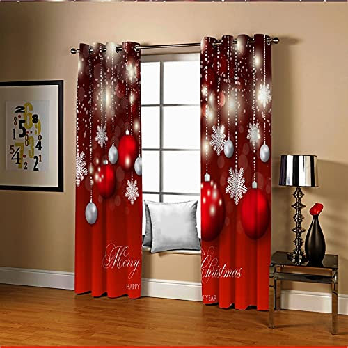 AMDXD Tende Natalizie, Tende Per Bambini Poliestere Rosso Palla di Natale Fiocco di Neve Buon Natale Tenda Per Finestra 274x244CM