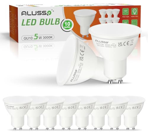 ALUSSO GU10 LED Lampe, 5W GU10 Spotlight, Warmweiß 3000K 400 Lumen Strahler, Energiesparlampe ersetzt 50W Halogenlampen, 120°Abstrahlwinkel, AC 220-240V, 10 Stück