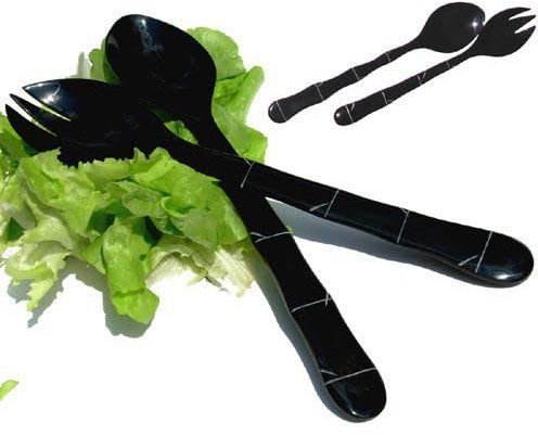 Fine Asianliving Vietnamese salad servers set black buffalo horn White bamboo design