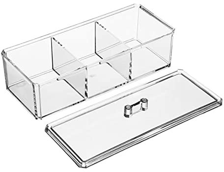 Tea Bag Storage Box, Clear Acrylic Tea Bag Container 3 Compartments Stackable Tea Sachets Holder Easy to Access Teabag Organizer