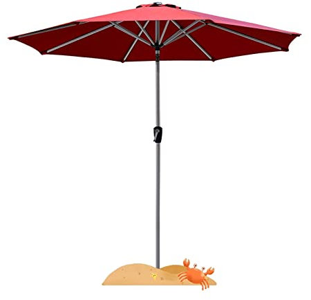 HDZNDH 2,7 m Terrassenschirm, Tischschirm, mit 8 stabilen Rippen, Marktschirm mit Druckknopf-Neigung und Kurbel, Marktschirm für den Außenbereich, für The Yard Square Garden Shops (Color : Red)