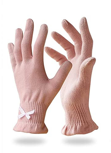Migliore Wear 2 Pairs Cotton Gloves for Eczema with Touchscreen Fingers, Moisturising Gloves for Dry Hands, SPA, Hand Care, Eczema Gloves for Adults(Pastel Pink-L/XL)