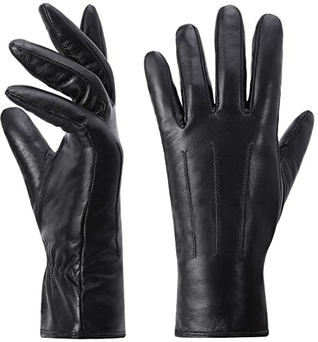 Harssidanzar GL017UK Gants en cuir pour femme avec doublure en cachemire chaud pour écran tactile, Noir , XS