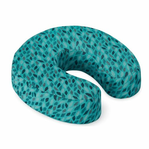 VIRSUS Cuscino Cervicale Memory Foam ortopedico 2525, misura 27x25x8 cm, cuscino per il collo da viaggio con zip, sfoderabile, ideale per relax in auto treno aereo (Verde Acqua con Fantasia)
