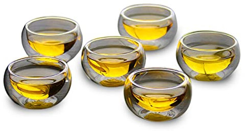 Green Globe Doppelwandige, kleine Glas-Teetassen, 50 ml, hitzebeständig, doppelwandige Glas-Teetassen-Sake-Becher, Borosilikatglas, klare, doppelwandige Glas-Kaffeetassen