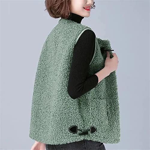 SUBX Lammwolle Weste Jacke Koreanische Mode Kurze Lässige Weste Herbst Winter O Hals Ärmellose Weste Solid-Green,XXXL