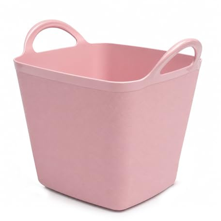Robuster flexibler Aufbewahrungseimer aus Kunststoff, für Zuhause, Garten, Wäsche, Spielzeug, Küche, Schutt, 2 Griffe, recycelte Wanne (Rosa, 9 l)