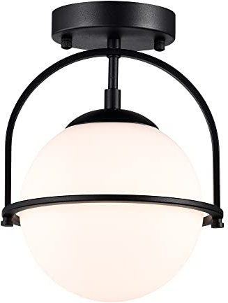 Alighting Deckenleuchte Schwarz mit Glas-Kugel Ø18 cm | Moderne Deckenlampe für Flur, Eingang, Küche, Bad, E14 Fassung (ohne Leuchtmittel)