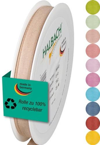 Halbach mattes Taftband, 10 mm x 25 m, natur | Geschenkband in Baumwolloptik, Made in Germany, Ökt-Tex 100 zertifiziert und waschbar bei 30 Grad