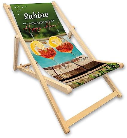 Unikatolo Liegestuhl mit Name | Happy Hour | Cocktail Sommer Drink Party Deko Strandstuhl, Geschenkidee Frauen, Geburtstag Ruhestand Weihnachten personalisiert