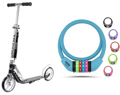 HUDORA BigWheel 180 Scooter - Tretroller für Kinder und Erwachsene - Roller ab 6 Jahre - Cityroller bis zu 100 kg & Höhenverstellbar - Mit Tragegurt & Büchel Fahrradschloss Kinder